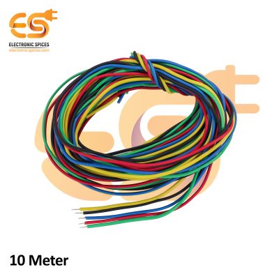 Combo of 5 Hookup single core wires 25 AWG 10 meter each (Red, Black, Yellow, Blue, Green)